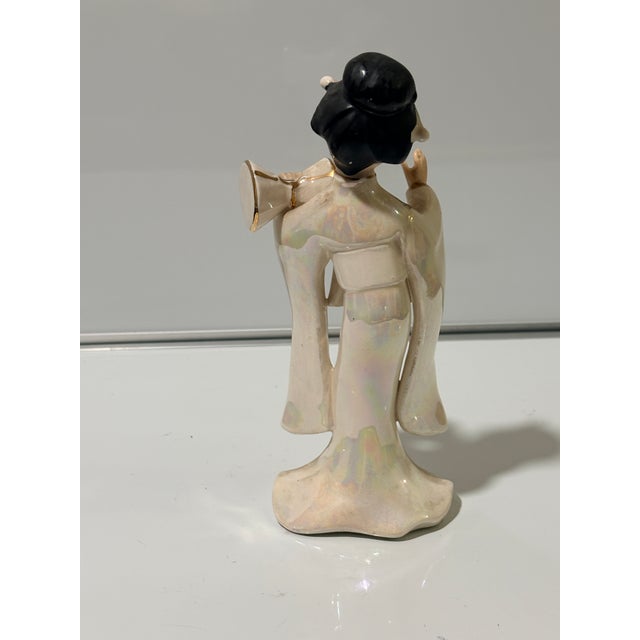 Mid-Century Modern 1950s Japanese Geisha Porcelain Figurine With Fan For Sale - Image 3 of 7
