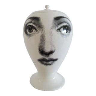 Piero Fornasetti Porcelain "Bounanotte Bitossi Foundry White Lidded Vase/Urn For Sale