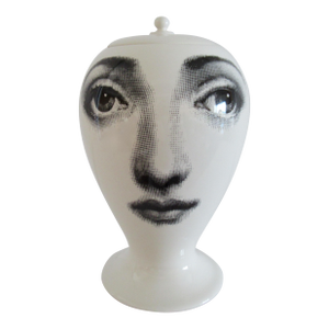 Piero Fornasetti Porcelain "Bounanotte Bitossi Foundry White Lidded Vase/Urn