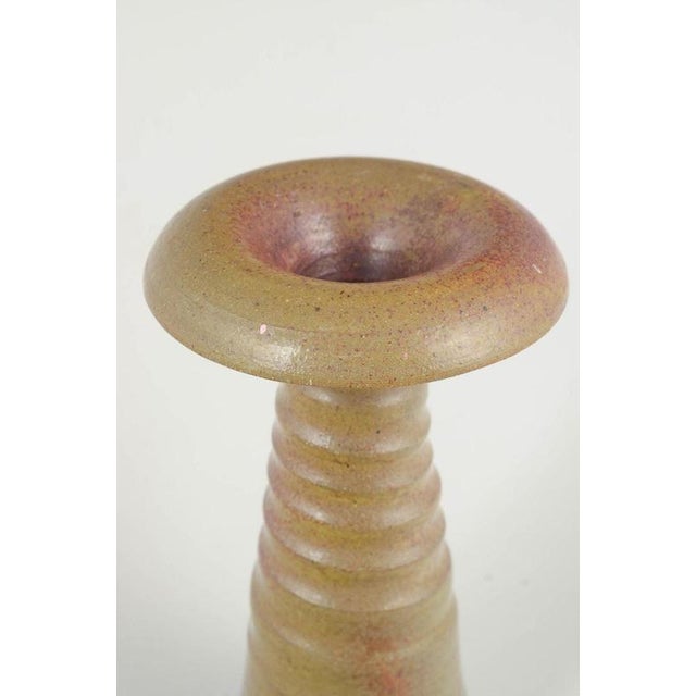 European studio ceramicist Unique vase, c. 1960s/70s. Slender sculptural vase in stoneware with a matte, sand-toned glaze...