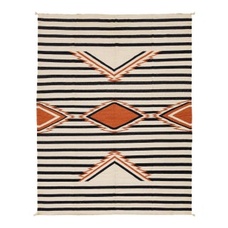 9x12 Modern Navajo-Inspired Geometric Wool Rug– Terracotta, Black & Cream For Sale
