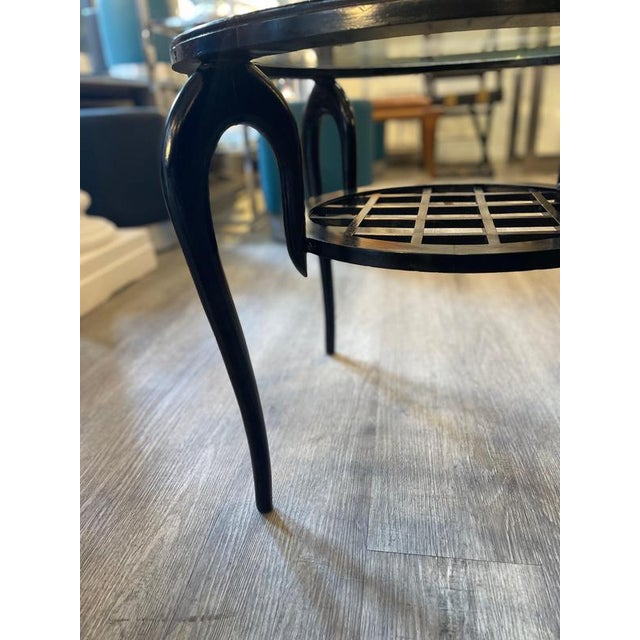 Black Round Coffee Table in Ebonized Wood and Screen-Printed Glass by Paolo Buffa, 1940 For Sale - Image 8 of 15