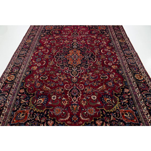 Red Vintage Handmade Kashan Red Wool Rug With Rosette Motif For Sale - Image 8 of 8