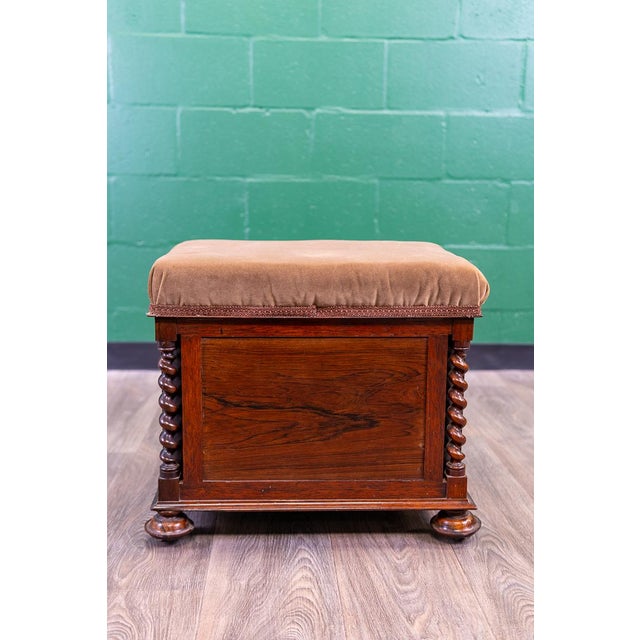 Victorian Antique English Victorian Rosewood Upholstered Piano Stool / Ottoman With Storage For Sale - Image 3 of 18