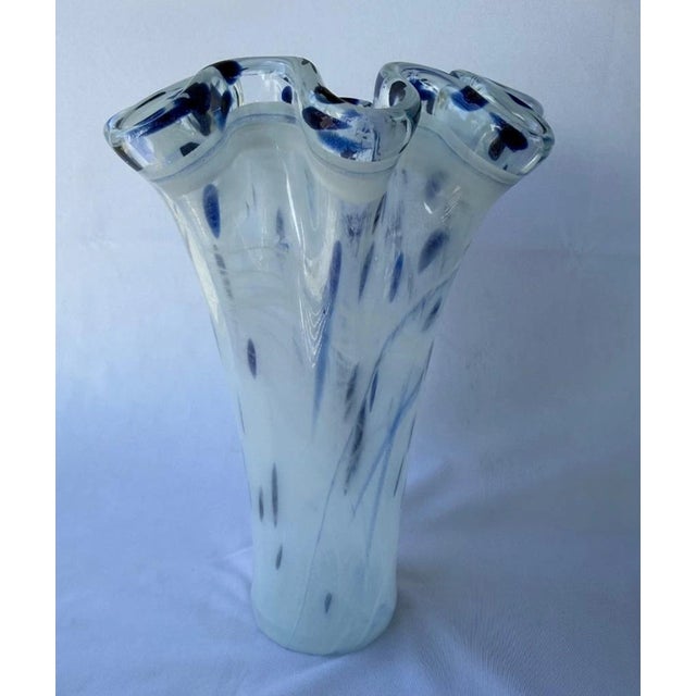 Mid-Century Modern Vintage Genuine Italian Art Deco Blue White Tammaro Italy Glass Vase For Sale - Image 3 of 5