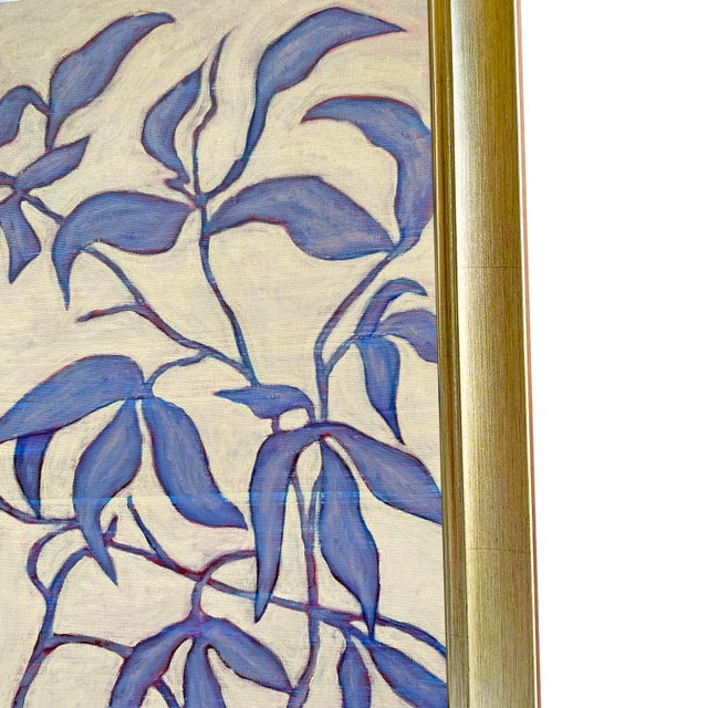 Original Botanical Leaf Painting in Brushed Gold Frame, Oil on Canvas, 15" X 19" by Tatiana Duperault For Sale - Image 4 of 5