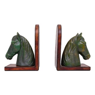 Ceramic and Leather Horses Head Bookends 1970s, Set of 2 For Sale