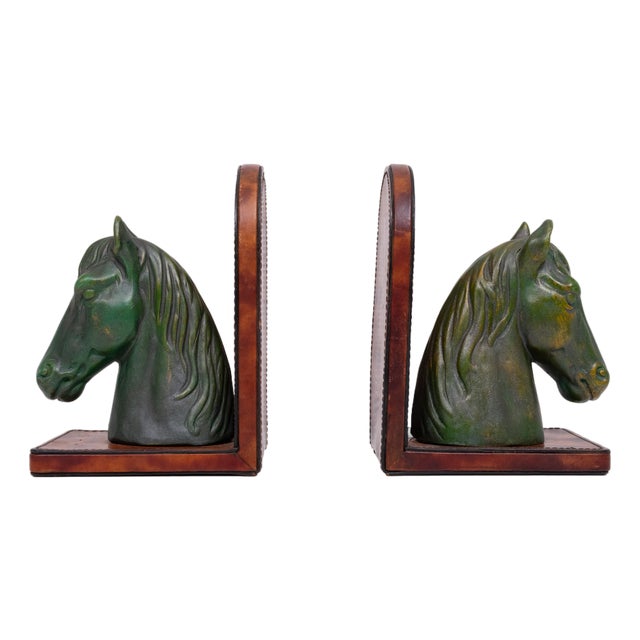 Ceramic and Leather Horses Head Bookends 1970s, Set of 2 For Sale