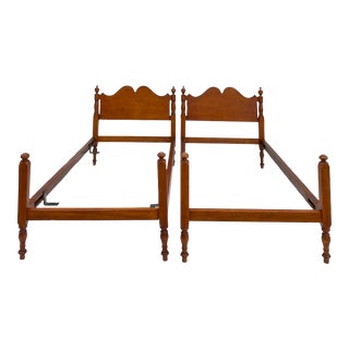 Pair of Matching Traditional Wood Twin Bedframes For Sale