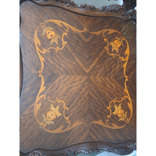 1940s Pair of Louis XV Style Marquetry Side Tables/End Tables French Rococo Revival For Sale In Orlando - Image 6 of 9