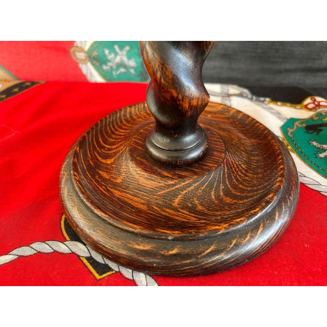 Pair Antique English Oak Barley Twist Candlesticks Candelabras Candle Holders For Sale - Image 15 of 18