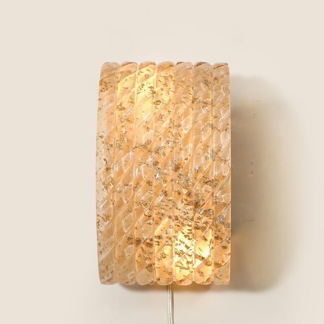 Pair of Modernist Hand-Blown Murano Braided Motif Glass Sconces W/ 24 Karat Gold For Sale - Image 15 of 18