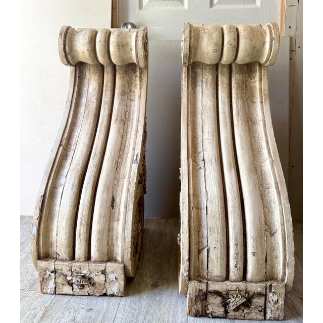 Antique Georgian Wood Corbels Pair 33” Tall For Sale - Image 4 of 9