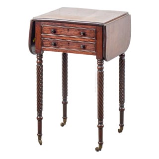 Regency 2-Drawer Pembroke Side Table With Tapered Legs on Caster C. 1820 For Sale
