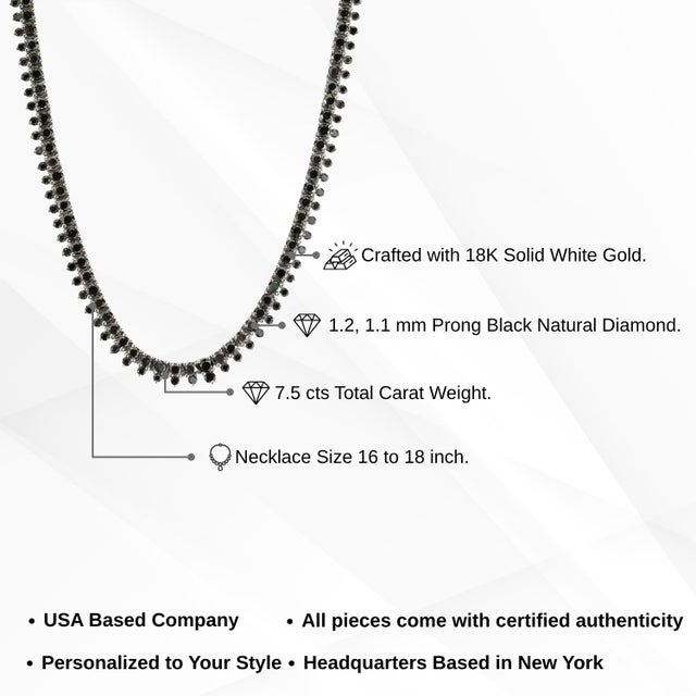 7.5 Carat Round Cut Black Diamond Riviera Tennis Necklace in 18k White Gold For Sale - Image 13 of 18