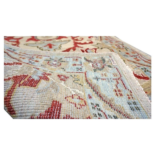 Textile 21st Century Afghan Sultanabad 3x10 Tan, Red & Light Blue Handmade Runner Rug #1144042 For Sale - Image 7 of 7