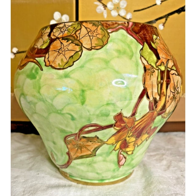 Antique 1930s Royal Winton Grimwades England Hand-Painted Floral Art Pottery Vase For Sale - Image 4 of 6