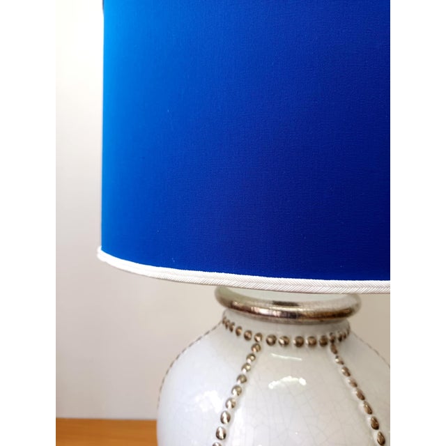 Earthenware Lamp with Blue Lampshade from Longwy, 1970s For Sale - Image 4 of 12