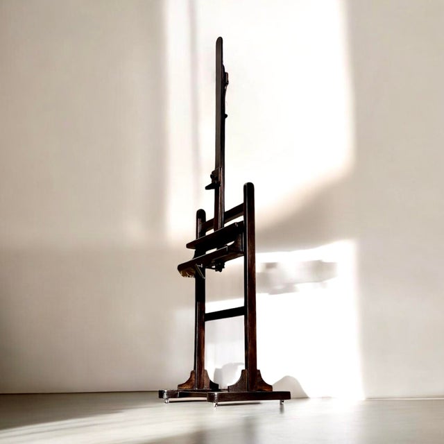 Extra Large Vintage Studio Easel in Oak, 1950s, Rollable Crank Spindle, Height Adjustable For Sale - Image 14 of 18