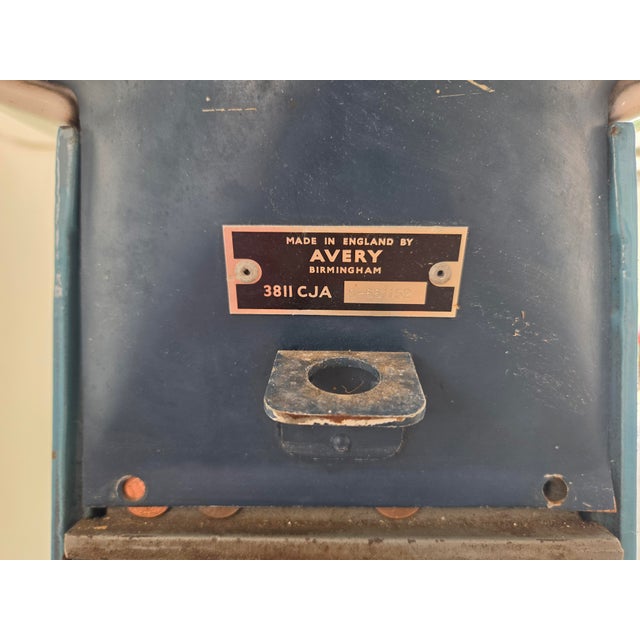 Blue 1960s Avery Coin-Operated Weighing Scale, Mid-Century Modern, Made in England, Works With Us Pennies For Sale - Image 8 of 11