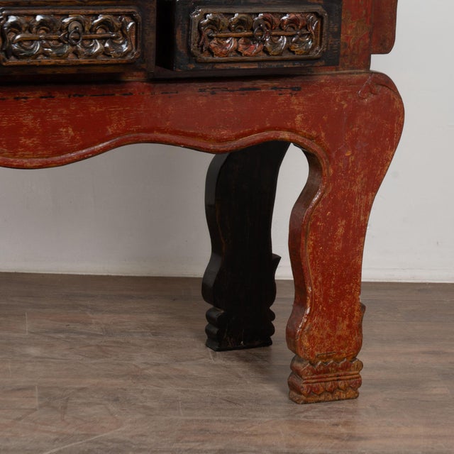 19th Century Chinese Red Altar Console Table With Carved Drawers For Sale - Image 17 of 18