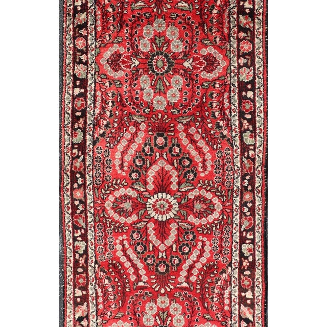 Vintage Lilihan Runner With Red Field and Bold Floral Medallion Design For Sale - Image 9 of 13