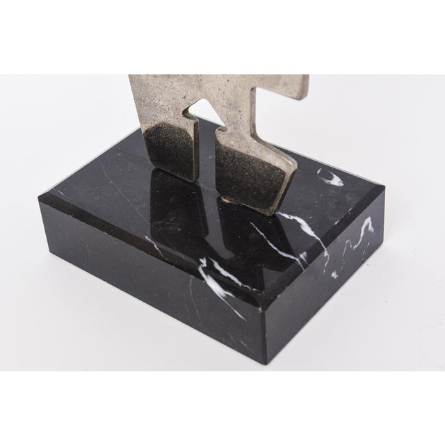 Vintage Abstract Steel Cubist Sculpture on Black Veined Marble Base, 1990 For Sale In Miami - Image 6 of 12