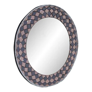 1990s Rose and Smoked Glass Harlequin Design Round Mirror