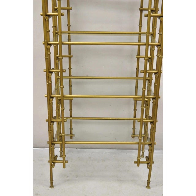 Mid 20th Century Hollywood Regency Faux Bamboo Chinese Chippendale Pagoda Gold Etagere Bookcase For Sale - Image 4 of 12