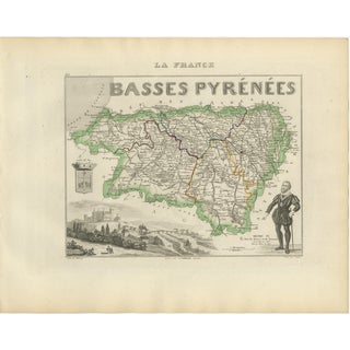 Antique Map of Basses-Pyrénées by Vuillemin, France, 1850 For Sale