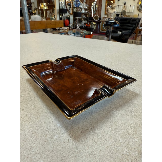 Ceramic Vintage Italian Ceramic Ashtray With Brown Glaze and Black Border, 1970s For Sale - Image 7 of 7