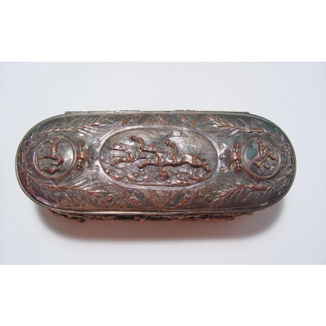 English Antique French Silver Plate Horse Racing Jewelry Box For Sale - Image 3 of 6