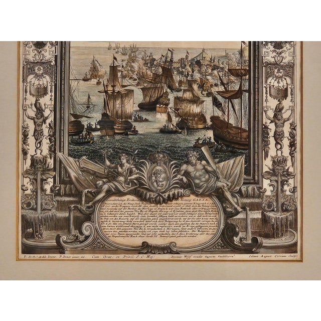 Paper Hand-Colored Engraving, Siege of Gaeta, Germany Circa 1720 For Sale - Image 7 of 8