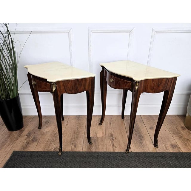 Mid-Century Modern Italian Nightstands with Marble Top, 1950s, Set of 2 For Sale - Image 9 of 10