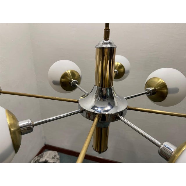 Sputnik Chrome Brass Chandelier, 1980s For Sale - Image 4 of 13