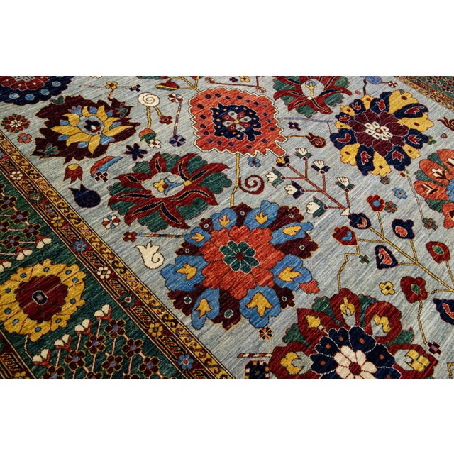 Modern Serapi Style Handmade Floral Designed Light Gray Wool Rug For Sale - Image 4 of 10