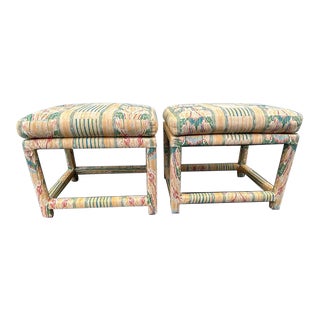 1980s Pair of Upholstered Parson Style Ottomans For Sale