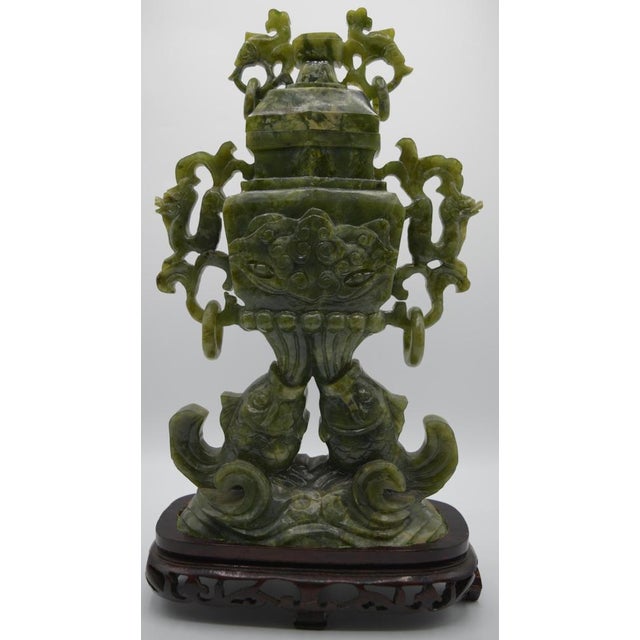 Large Green Serpentine Covered Vase, China For Sale - Image 10 of 13