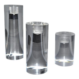 Mid-Century Modern Lucite Round Candle Holders, Set of 3 For Sale