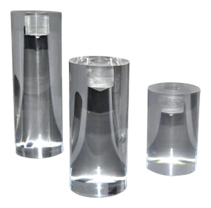 Mid-Century Modern Lucite Round Candle Holders, Set of 3