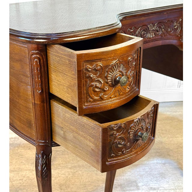 Vintage French Mahogany Carved Kidney Writing Vanity Desk For Sale - Image 12 of 12