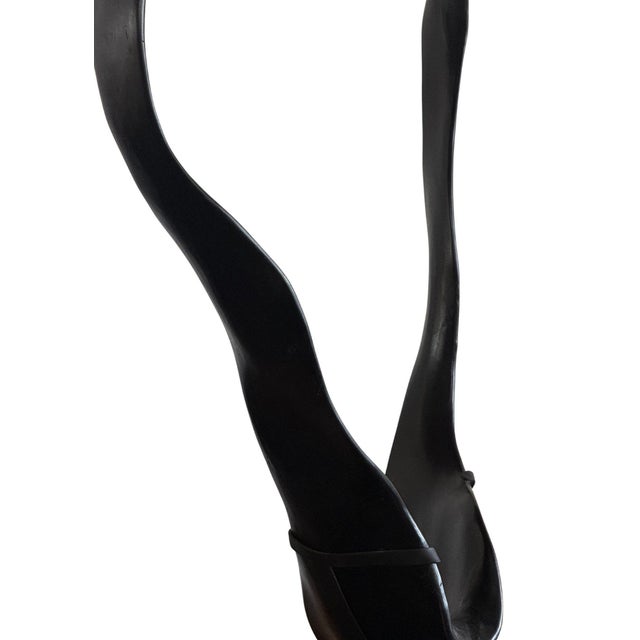 Large Suar Wood Sculpture, Burnt Finish on Black Metal Stand, Modern Organic For Sale - Image 9 of 9