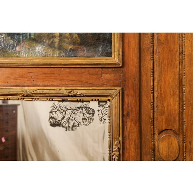 Brown French Antique Trumeau Mirror with Painting For Sale - Image 8 of 12