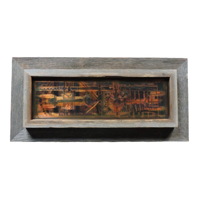 Mid Century Modern Bernhard Rohne Acid Etched Brass Art Work, Framed For Sale