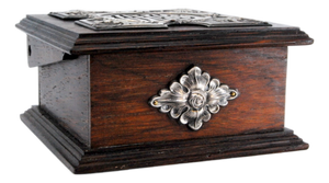 Wooden Velvety Pink Jewelry Box with Silver Applications and the Words Jewel