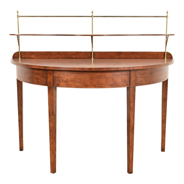 Baker Furniture Federal Banded Mahogany Demilune Console Table or Entry Table For Sale