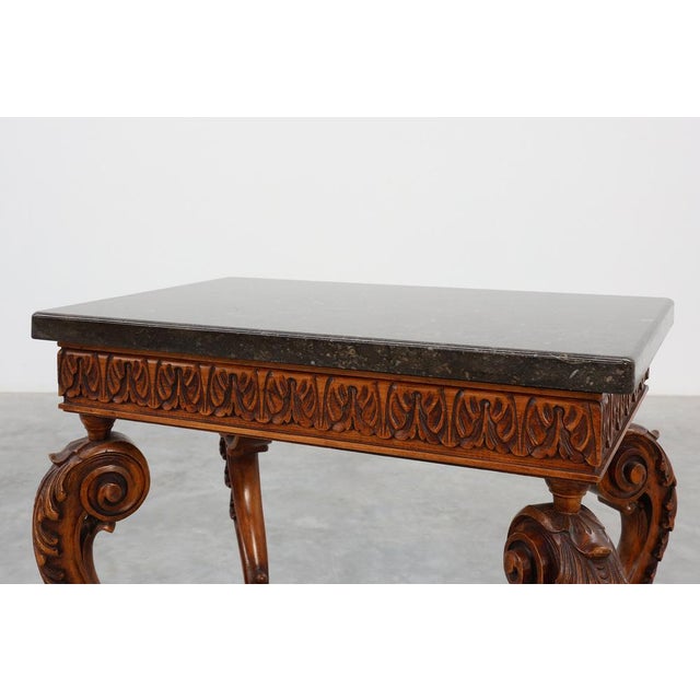Napoleon III Style Carved Walnut Side Table with Ardune Top, France, 1900s For Sale - Image 4 of 18