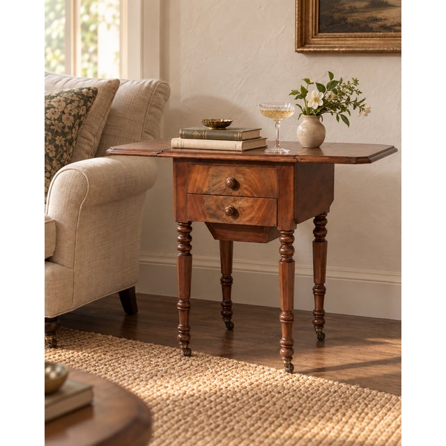 1920s Antique French Mahogany Drop-Leaf Sewing / Work Table For Sale - Image 5 of 6