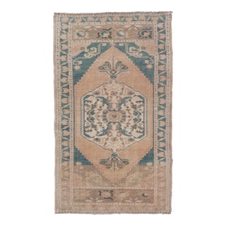 Vintage Oushak Rug With Geometric Medallion 1'9 X 3'4 For Sale