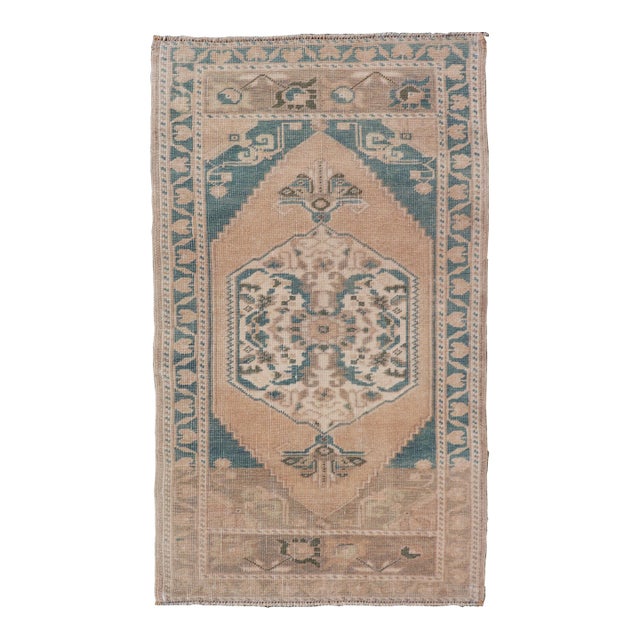 Vintage Oushak Rug With Geometric Medallion 1'9 X 3'4 For Sale